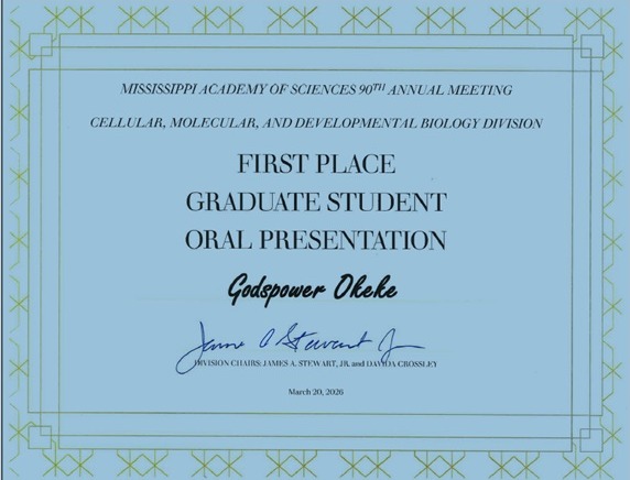 MAS 90th Annual Meeting 1st Place Certificate — Godspower Okeke